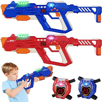 Laser Tag Guns Set of 2 & Vests, 2 Player Digital LED Display
